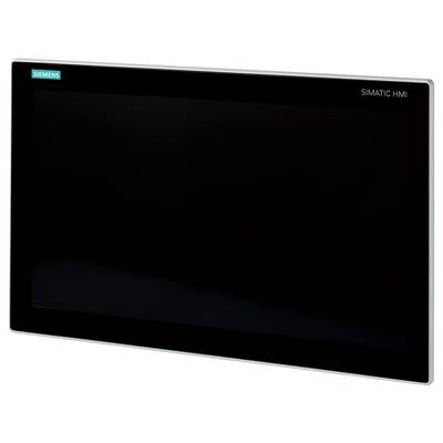 Ein schwarzer Siemens SIMATIC HMI-Bildschirm mit rechteckigem Rahmen, geeignet für industrielle Anwendungen und Bedienerschnittstellen.