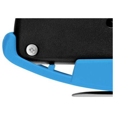 Teil eines Hebelmechanismus, schwarze und blaue Bauteile mit Metallverschluss.
