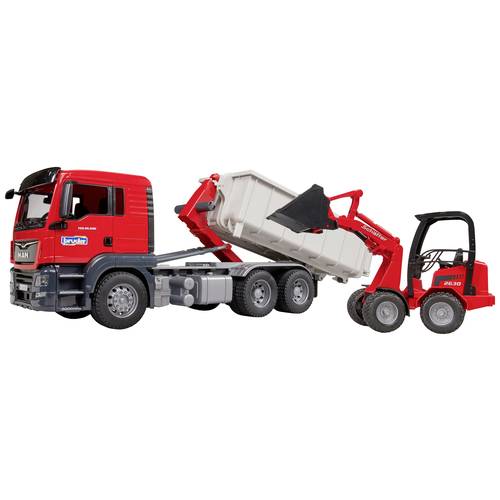 Thumbnail - bruder LKW Modell MAN TGS mit Abrollcontainer + Schäffer Hoflader Fertigmodell