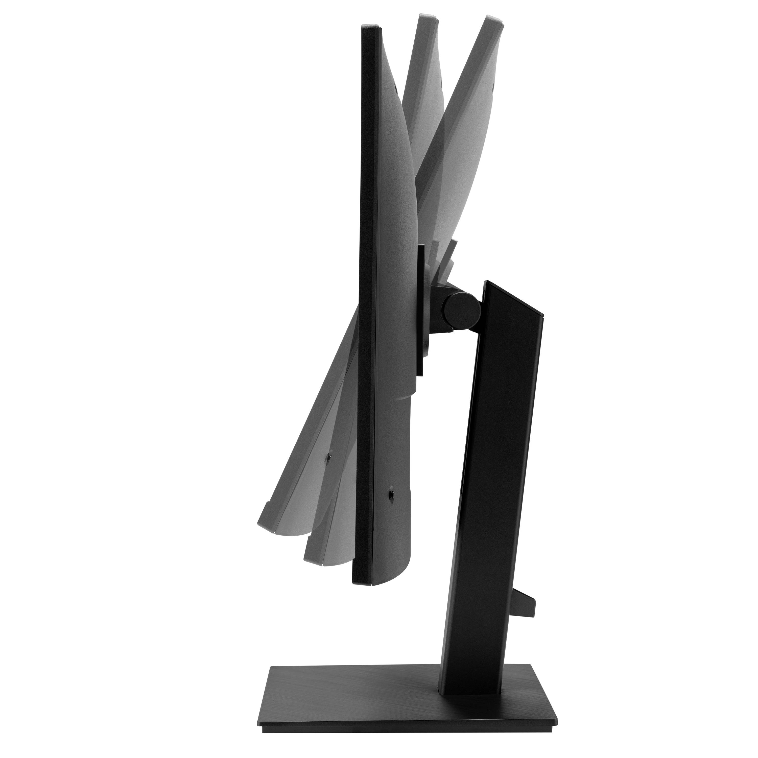 Einseitige Ansicht eines Computerbildschirms mit verstellbarem Neigungswinkel; zeigt die Flexibilität des Monitors.