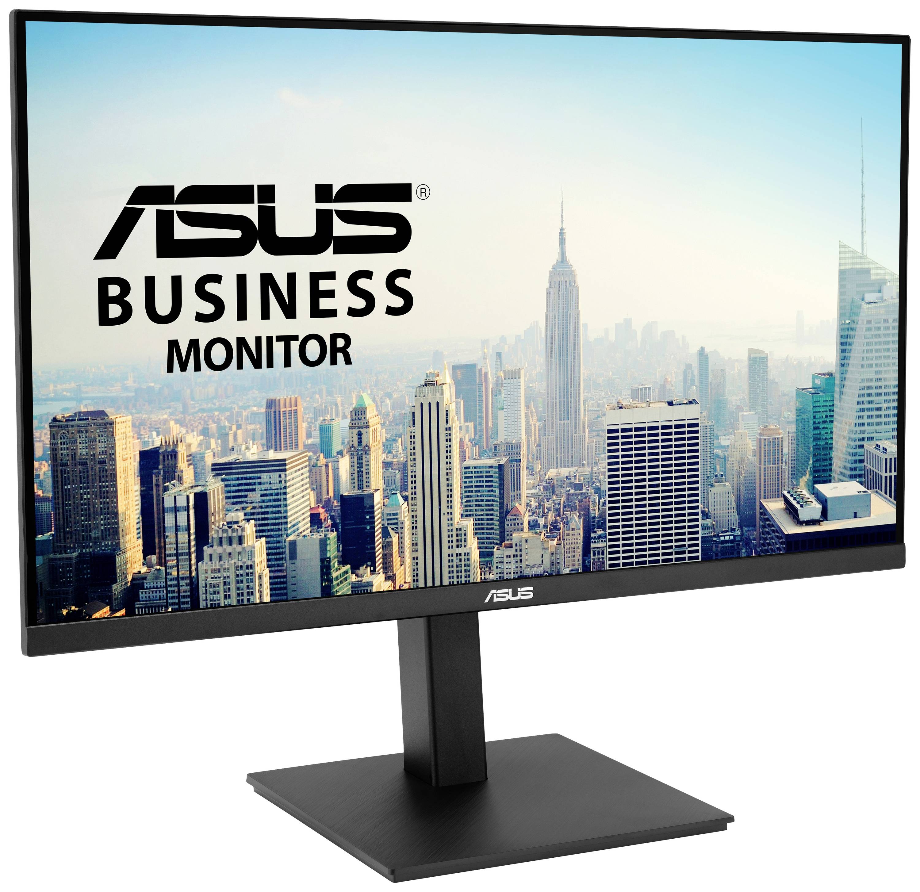Ein ASUS Business Monitor zeigt eine Skyline von New York mit klarer Sicht auf Wolkenkratzer. Ideal für geschäftliche Anwendungen.