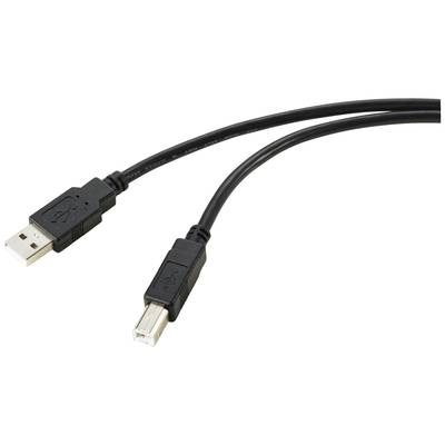 Ein USB-Kabel mit zwei verschiedenen Anschlüssen: links ein Standard-USB-Stecker, rechts ein quadratischer USB-B-Stecker.