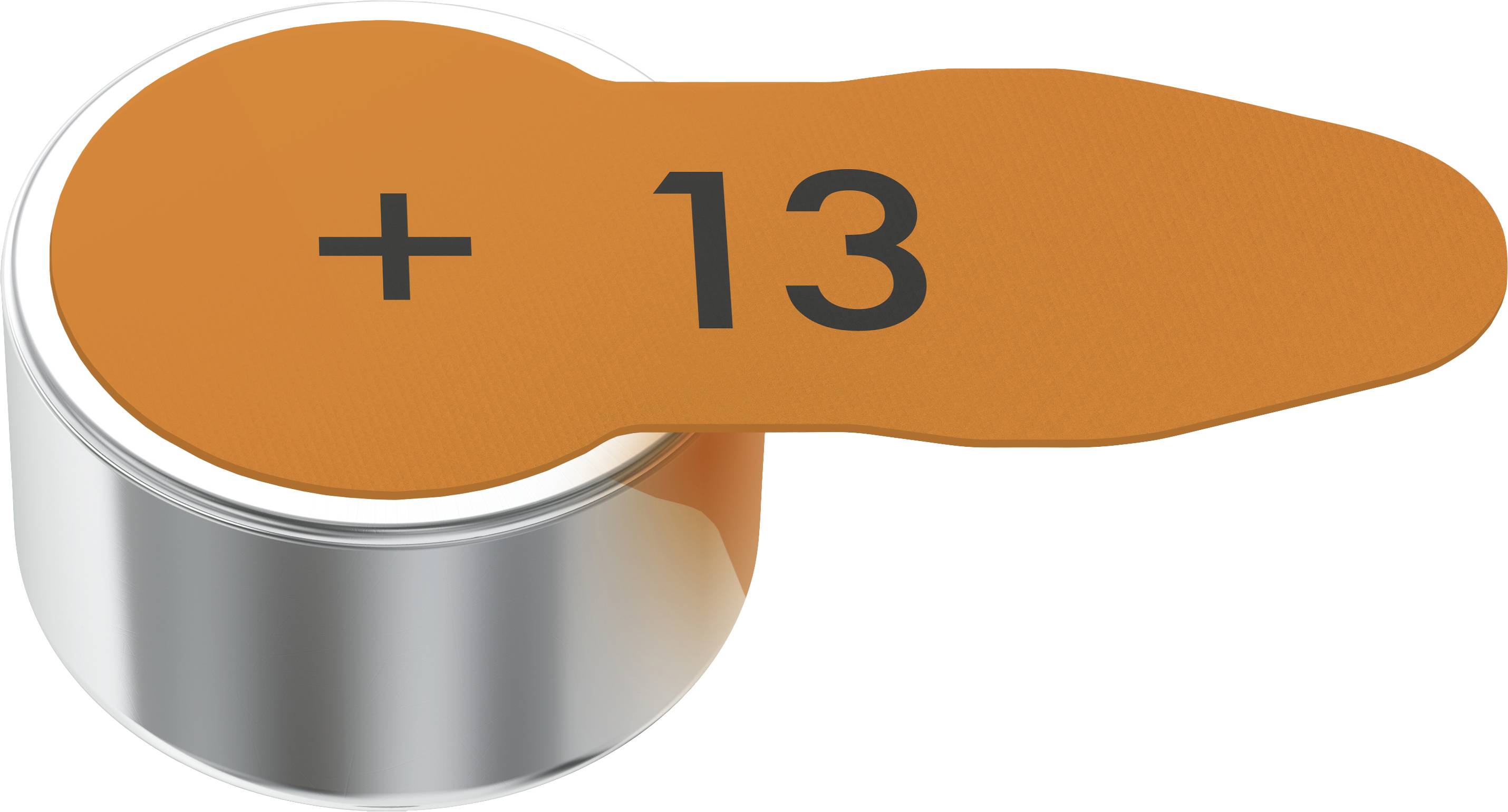 Eine silberne Dose mit einer orangefarbenen Lasche, die mit '+ 13' beschriftet ist.