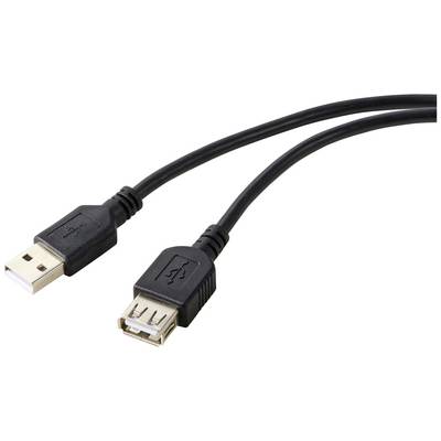 USB-Verlängerungskabel mit einem USB-A-Stecker und einer USB-A-Buchse, schwarz, zum Verbinden oder Verlängern von Geräten.