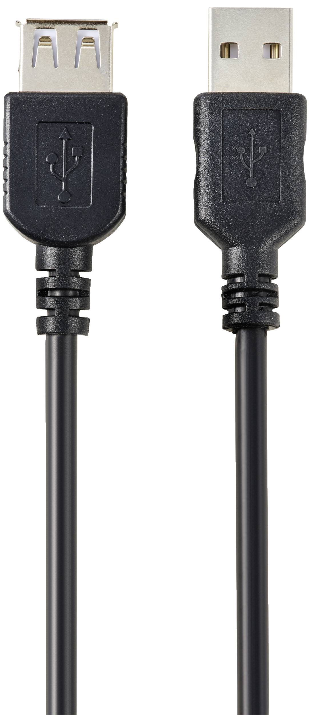 'USB-Verlängerungskabel mit einem USB-A-Stecker auf der rechten Seite und einem USB-A-Buchse auf der linken Seite.'