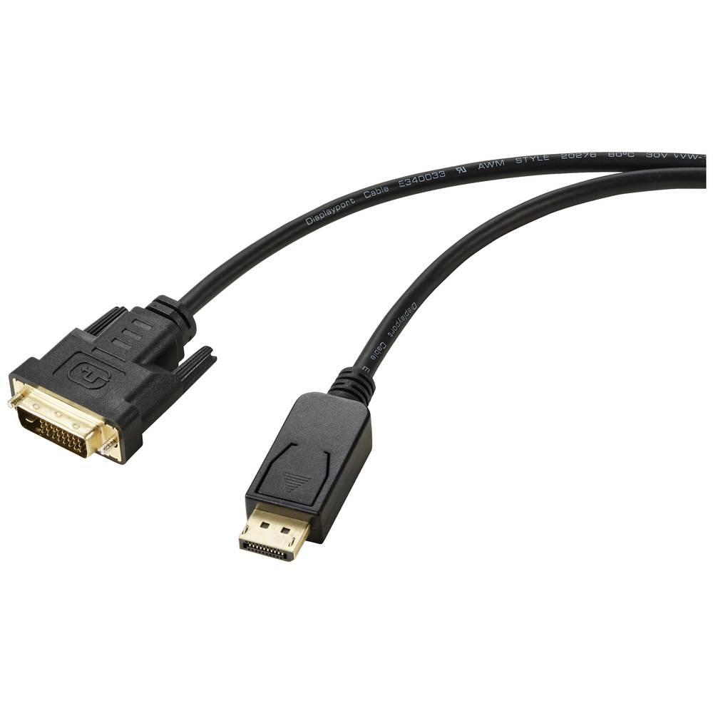 Renkforce RF-5771518 DVI-kabel DisplayPort / DVI Adapterkabel DisplayPort-stekker, DVI-D 24+1-polige stekker 1.80 m Zwart PVC-mantel