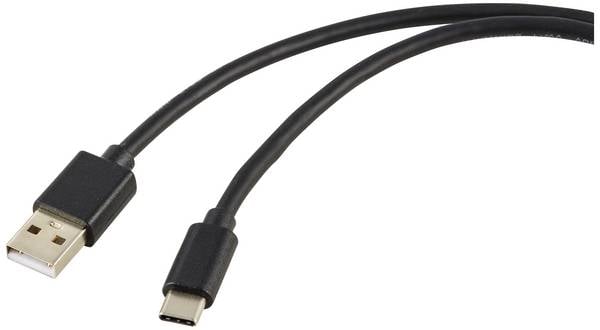 Renkforce USB-Ladekabel USB 2.0 USB-A Stecker, USB-C® Stecker 1.80 m Schwarz PVC-Mantel RF-5771532