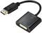 DisplayPort-zu-DVI-Adapter in Schwarz, der eine Verbindung von einem DisplayPort-Ausgang zu einem DVI-Eingang ermöglicht.