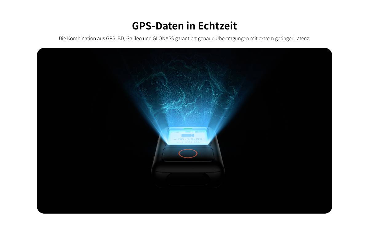 Kleine elektronische Anzeige zeigt GPS-Daten in Echtzeit. Kombination aus GPS, BD, Galileo und GLONASS für präzise Übertragungen.
