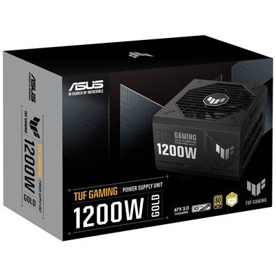 Verpackung einer ASUS TUF Gaming 1200W Gold Netzteil, ATX 3.0, mit Produktabbildung und Logo, geeignet für leistungsstarke Gaming-PCs.