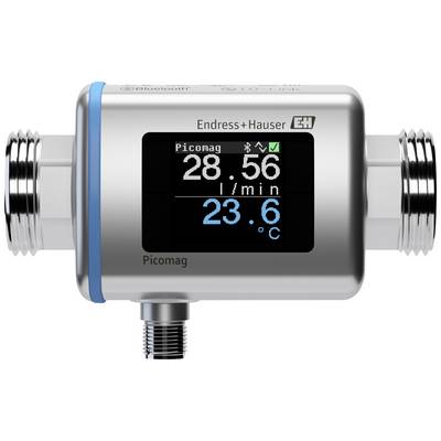 Digitaler Durchflussmesser 'Picomag' von Endress+Hauser, zeigt 28,56 Liter pro Minute und 23,6 Grad Celsius.