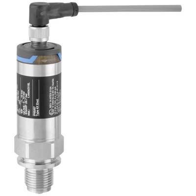 Ein zylindrischer Drucksensor mit einem seitlich abstehenden Kabel. Der Sensor ist aus Metall und enthält technische Beschriftungen.