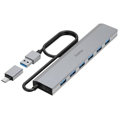 hama 00200137 USB-Hub, 7 Ports, USB 3.2 Gen1, 5 Gbit/s, inkl. USB-C-Adapter und Netzteil