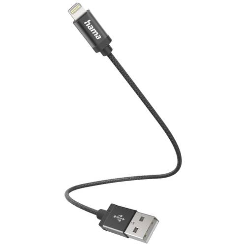 hama 00201578 Ladekabel, USB-A - Lightning, 0,2 m, Nylon, Schwarz