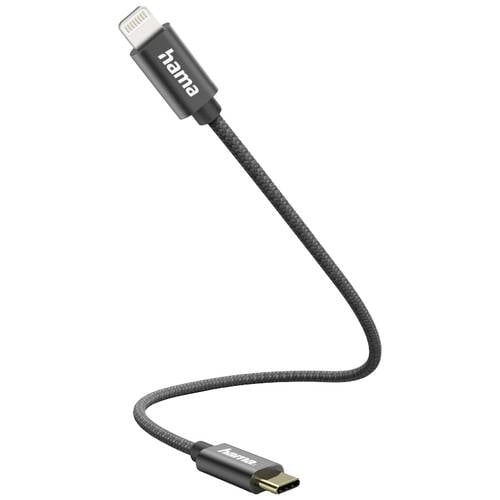 hama 00201601 Ladekabel, USB-C - Lightning, 0,2 m, Nylon, Schwarz