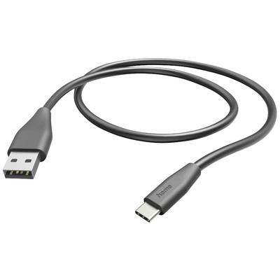 Ein schwarzes USB-Kabel mit einem USB-A-Stecker auf der einen Seite und einem USB-C-Stecker auf der anderen Seite.