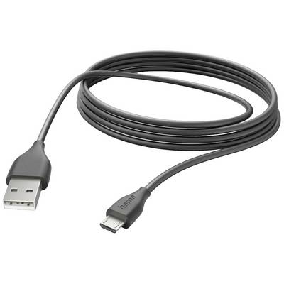 Ein schwarzes USB-Kabel mit einem USB-A-Stecker auf der einen und einem Micro-USB-Stecker auf der anderen Seite.