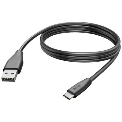 USB-Kabel mit USB-A-Stecker auf USB-C-Stecker, geeignet für Datenübertragung und Aufladen von Geräten. Schwarzes Kabel, ca. 1 Meter lang.