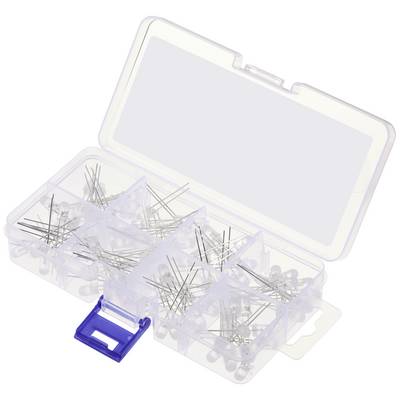 Transparente Plastikbox mit Schiebedeckel, gefüllt mit sortierten Nägeln in mehreren Fächern.