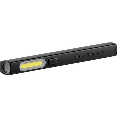 Ein schlanker, schwarzer LED-Stift mit gelber Lichtfläche und seitlichem Knopf. Im Gehäuse ist der Markenname dezent eingeprägt.