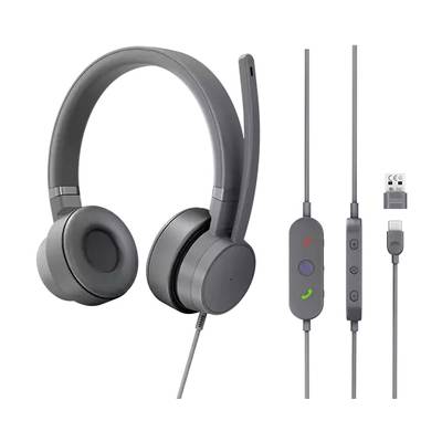 Lenovo GXD1C99243   On Ear Headset kabelgebunden Stereo Grau Noise Cancelling, Mikrofon-Rauschunterdrückung Lautstärkere