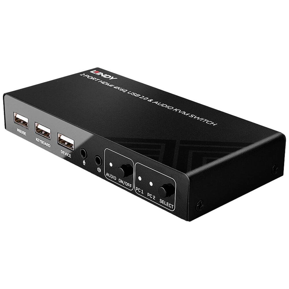 LINDY 2 Port KVM Switch HDMI 4K60, USB 2.0 & Audio KVM-switch 2 poorten HDMI 4096 x 2160 Pixel