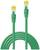 Grünes Ethernet-Kabel mit gelben RJ45-Steckern an beiden Enden.