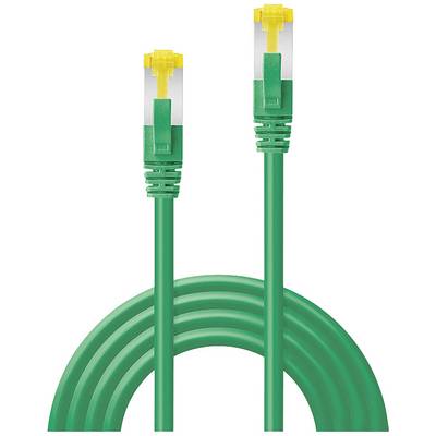 Grünes Netzwerkkabel mit gelben RJ45-Steckern an beiden Enden, geeignet für Datenübertragung und Netzwerkverbindungen.