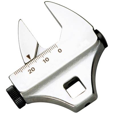 Metallischer Kiefernteiler eines digitalen Messschiebers. Skala mit Markierungen von 0 bis 25. Drehknopf zur Einstellung.
