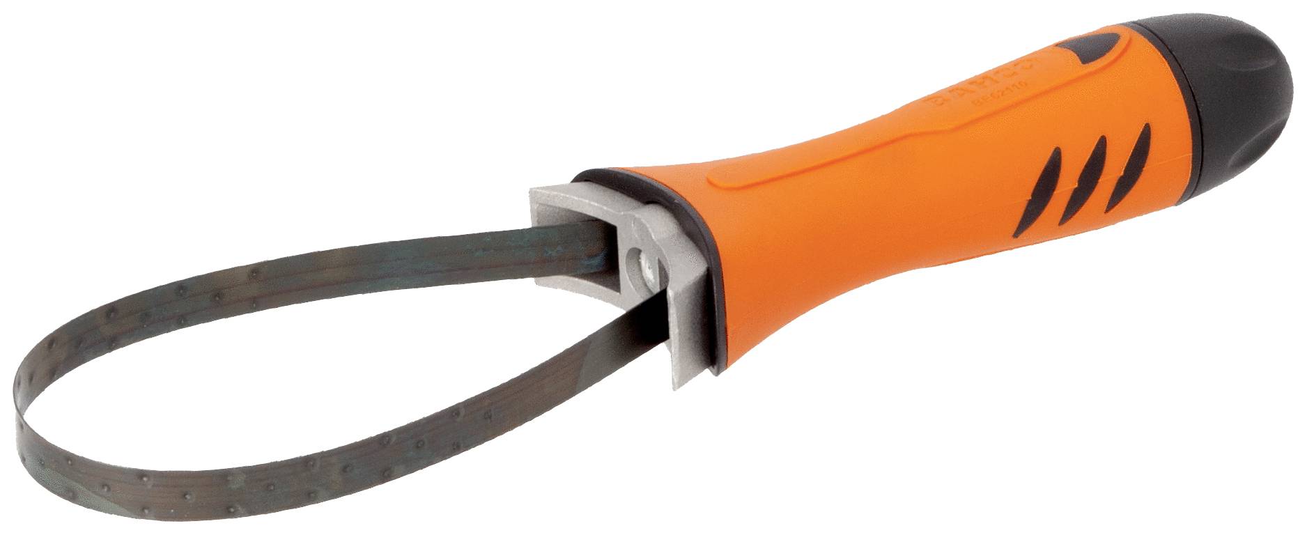 Ein orangefarbenes Werkzeug mit einem ergonomischen Griff und einer gebogenen Metallklinge, verwendet zum Entfernen von Fell oder Schmutz.