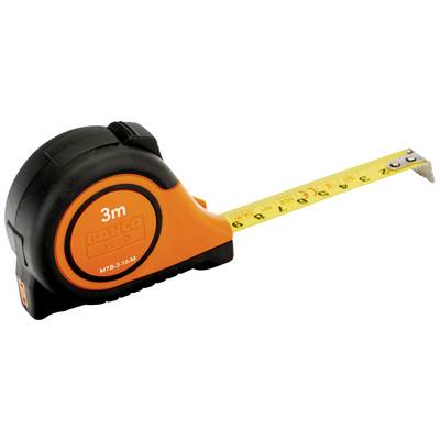 Ein orange-schwarzes Maßband mit einer Länge von 3 Metern ist teilweise ausgezogen.