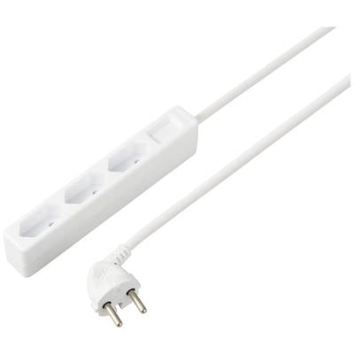 Mehrfachsteckdose mit drei Steckplätzen und einem weißen Kabel mit Stecker. Ideal zum Anschließen mehrerer elektrischer Geräte.