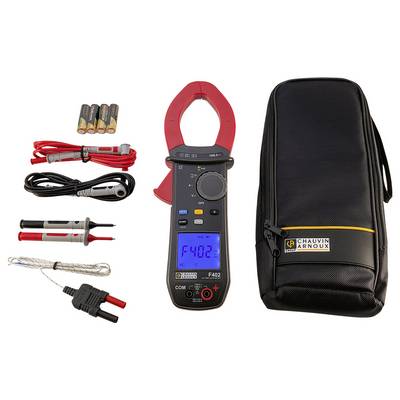 Multimeter mit Klemmen und Zubehör, inklusive Batterien, Prüfspitzen, Kabel und schwarzer Tragetasche von Chauvin Arnoux.