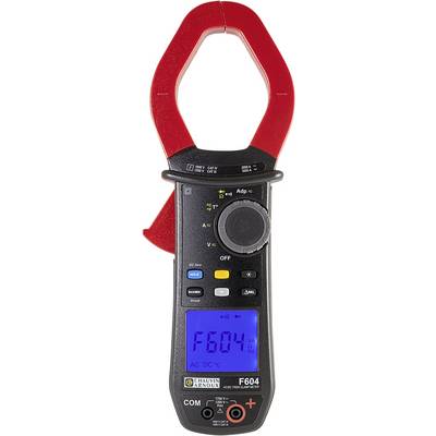 Digitales Zangenmultimeter mit roter Klemme, schwarzem Gehäuse und beleuchtetem Display, das die Zahl 'F604' anzeigt.