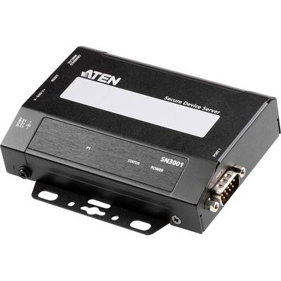 Ein schwarzer sicherer Geräteserver mit der Modellnummer 'SN3001'. Links Anschlüsse, rechts ein serieller Port erkennbar.