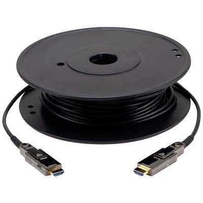 Eine Rolle mit einem langen schwarzen HDMI-Kabel, an beiden Enden befinden sich silberne Stecker.