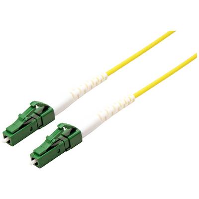 'LC/PC to SC/APC Simplex LWL-Patchkabel', gelb, mit grünen Steckern, zur Verbindung von Telekommunikationsgeräten.