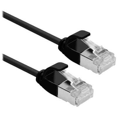 Zwei schwarze Ethernet-Kabel mit transparenten Steckern für Netzwerkverbindung.