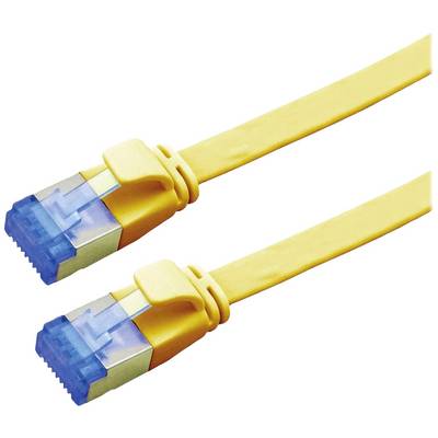 Zwei gelbe Ethernet-Kabel mit blauen Steckern auf weißem Hintergrund. Sie sind nebeneinander angeordnet.
