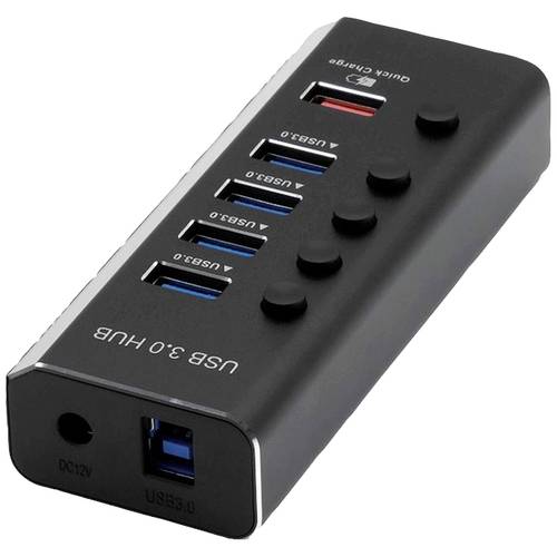 ROLINE USB 3.2 Gen 1 Notebook Hub 4fach + 1x Ladeport (QC), einzeln schaltbar