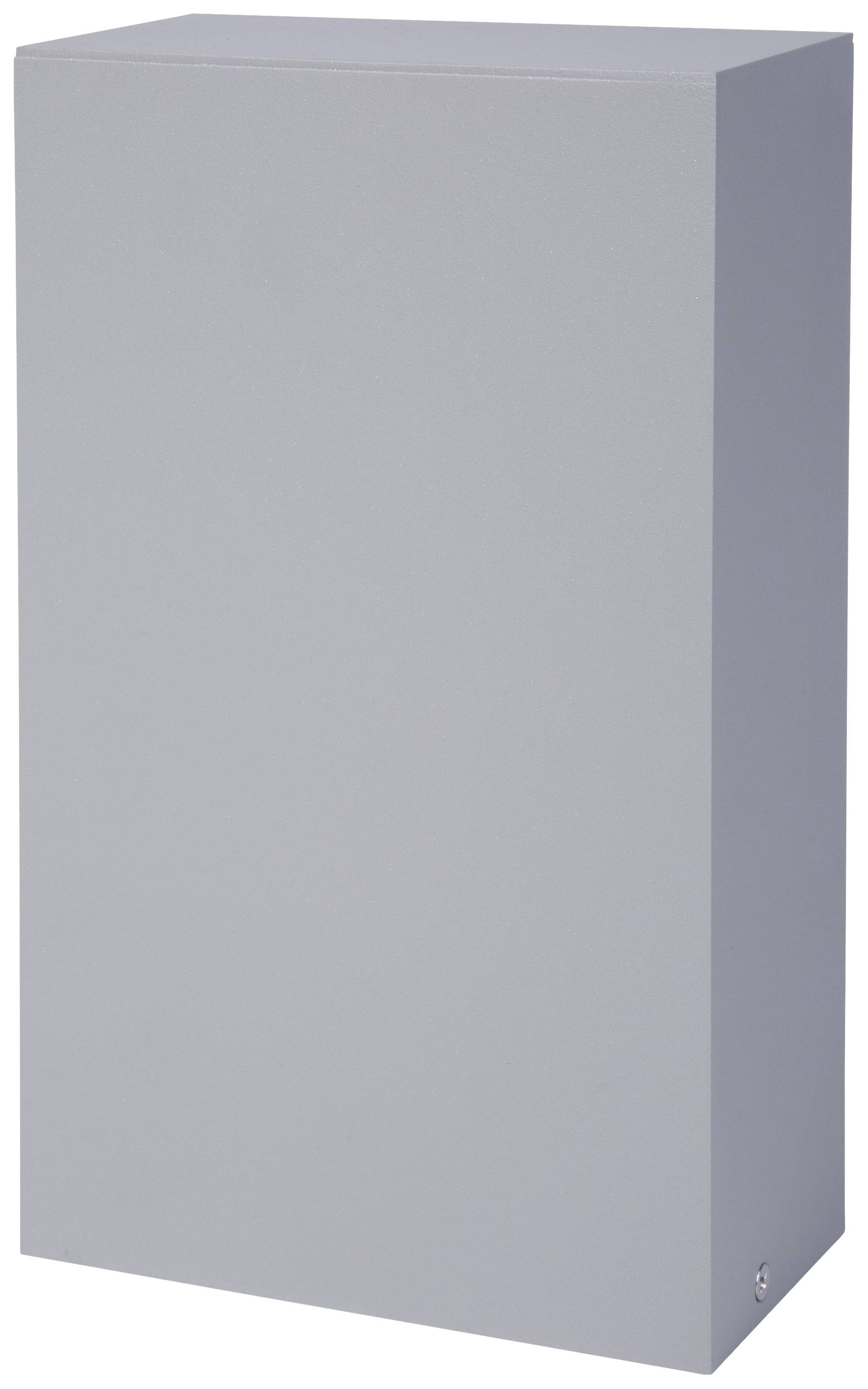 Rechteckiger, grauer Schrank ohne sichtbare Details oder Dekorationen.