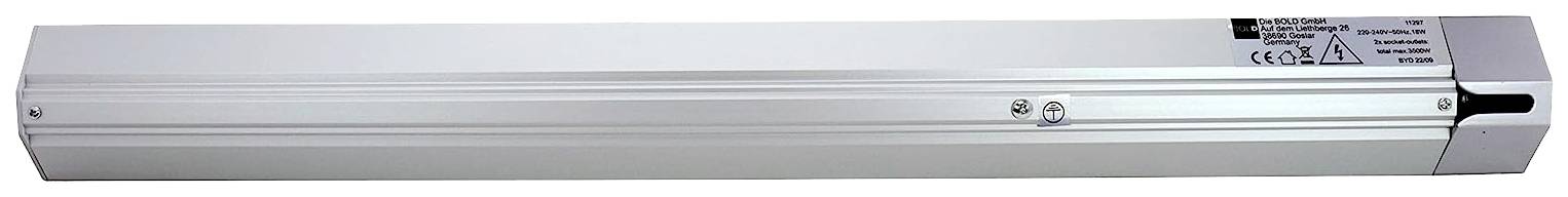 Ein silberner linearer elektrischer Antrieb mit rechteckigem Gehäuse und Aufsätzen an beiden Enden, oft verwendet für Fensterautomation.