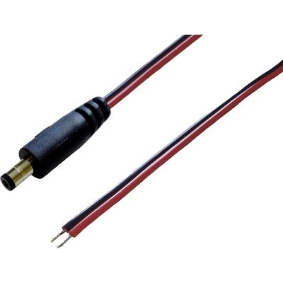 'Schwarz-rotes Stromkabel mit Gleichstromstecker' zeigt ein geteiltes Kabel; ein Ende hat einen Standardstecker, das andere offene Drähte.