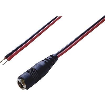 Ein Audiokabel mit einem schwarzen Klinkenstecker und zwei abisolierten roten und schwarzen Drähten am anderen Ende.