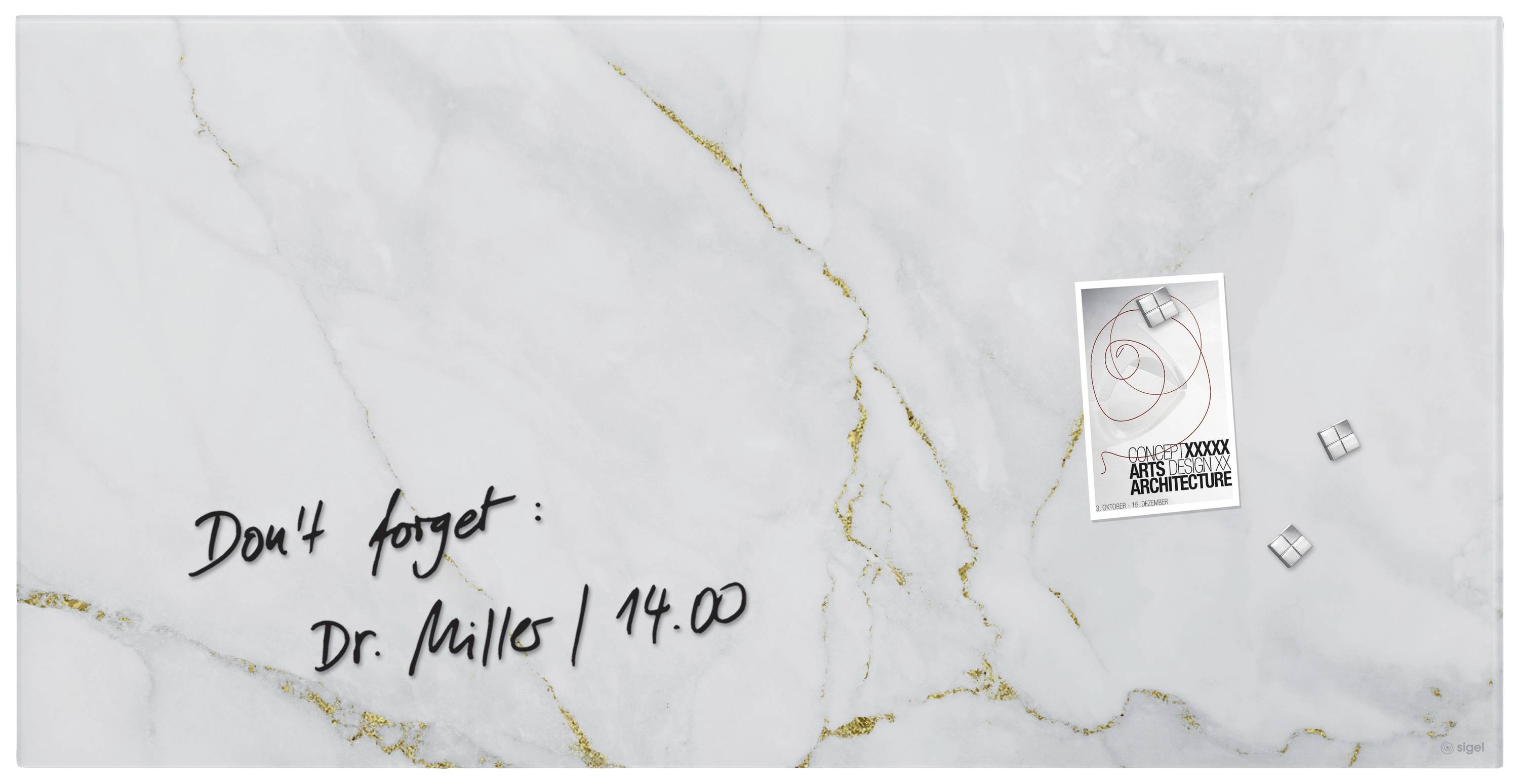 SIGEL Glas-Magnettafel artverum® 91,0 x 46,0 cm Design Marble & Gold