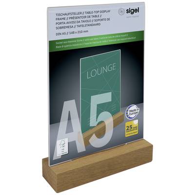 'Table-Top Display' in großem Format A5, in einem Massivholzfuß aus Eiche befestigt. Produkt von Sigel, hergestellt in Europa.