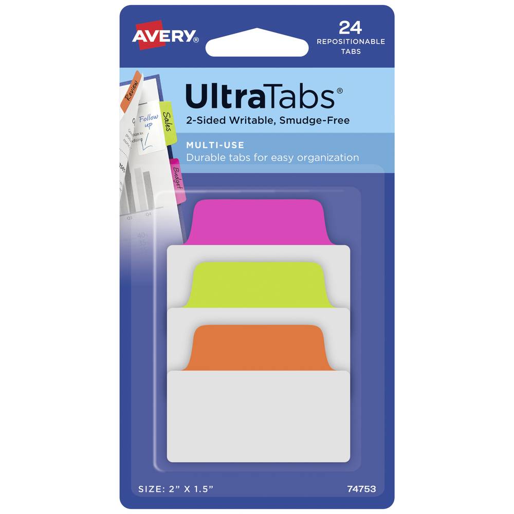 Avery-Zweckform Plakindex 74753 24 stuks-pak Neon-groen, Neon-oranje, Neon-pink