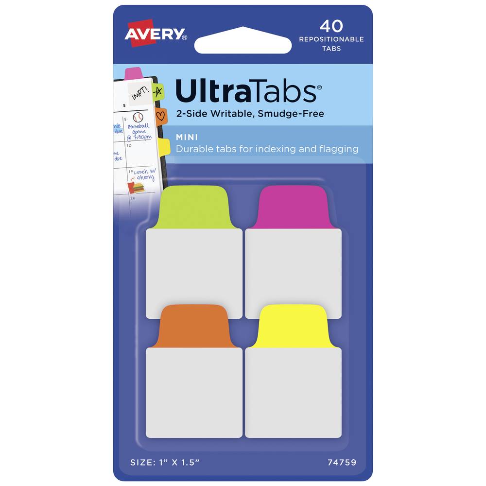 Avery-Zweckform Plakindex 74759 40 stuks-pak Neon-groen, Neon-pink, Neon-oranje, Neon-geel