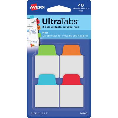 Avery UltraTabs mini repositionable Tabs, 40er-Pack, in vier Farben zum Markieren und Kennzeichnen, Größe 1 x 1,5 Zoll.