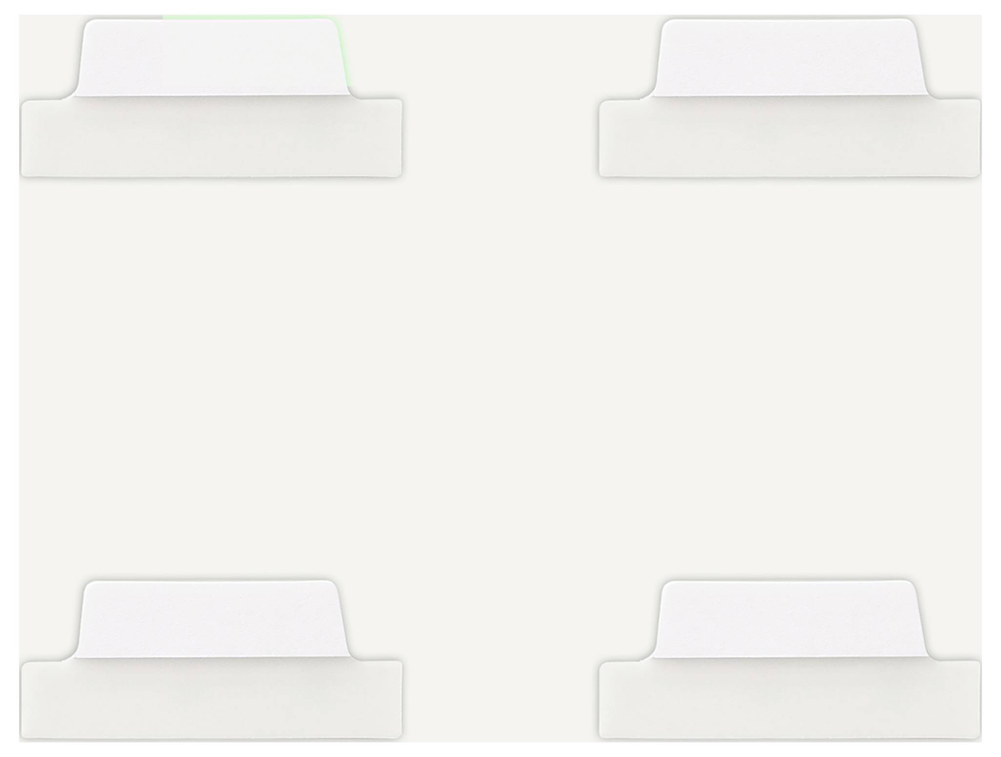 Vier leere Registerkartenfelder an den Ecken eines hellen Hintergrunds, als Vorlage für eine Navigations- oder Layoutgrafik.